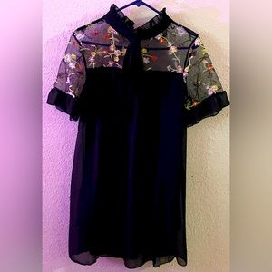 BLACK DRESS with COLORFUL FLOWER details and BOW size SMALL.
